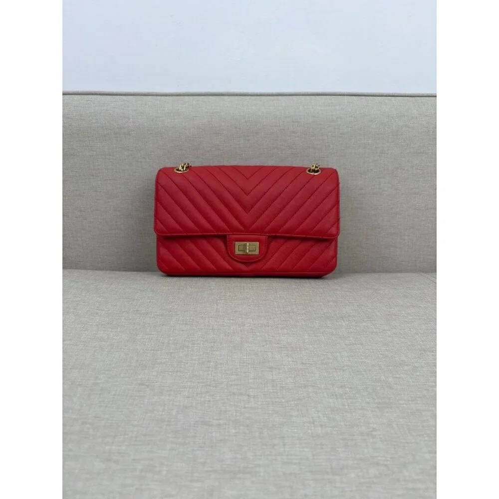 CHANEL Red Calfskin 2.55 Reissue Chevron Flap Small GHW
